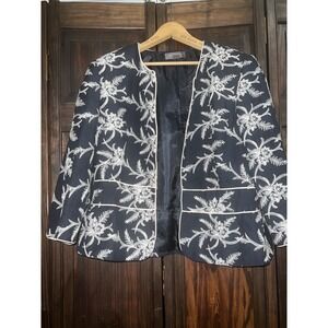 liz‎ claiborne Jacket Navy Flower Embroidered Size 12